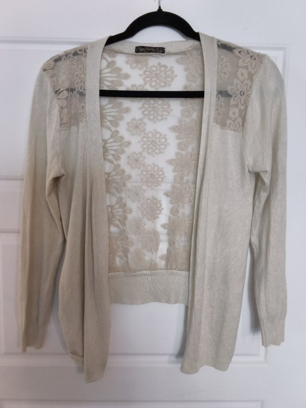 QED London Lace Back Cotton Cardigan Sweater S/M – Ivory Open Front Lightweight